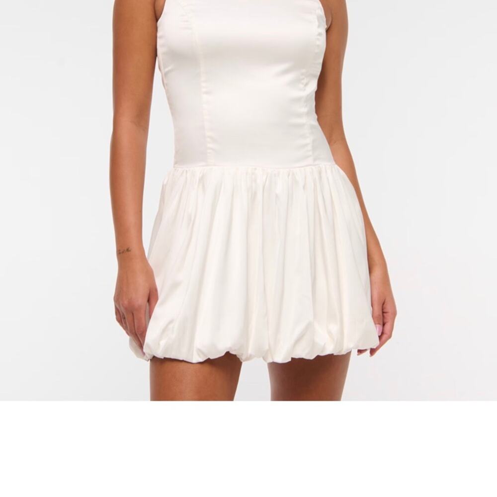 Women’s white high neck bubble hem mini dress